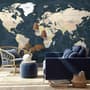 Navy Blue Political World Map Wallpaper Mural