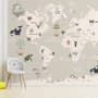 Kids Political World Map with Old Hot Air Balloons Wallpaper Mural
