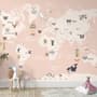 Kids Political World Map with Old Hot Air Balloons Wallpaper Mural