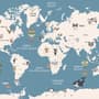 Kids Political World Map with Old Hot Air Balloons Wallpaper Mural
