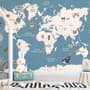 Kids Political World Map with Old Hot Air Balloons Wallpaper Mural