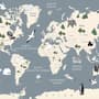 Kids Political Soft World Map with Cute Animals Wallpaper Mural