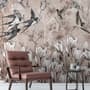 Flying Birds on Flowers Wallpaper Mural