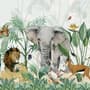 Kids Tropical Safari Animals with Green Leafs Wallpaper Mural