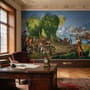 Medieval Lake Landscape with Boats Wallpaper Mural