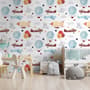Kids Vintage Hot Air Balloon and Aircraft Pattern Wallpaper Mural