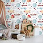Kids Vintage Hot Air Balloon and Aircraft Pattern Wallpaper Mural