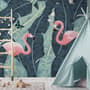 Tropical Banana Leaf with Pink Flamingo Wallpaper Mural