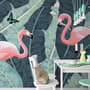 Tropical Banana Leaf with Pink Flamingo Wallpaper Mural
