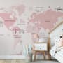 For Girls Pink Monochrome World Map Wallpaper Mural