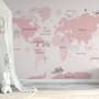 For Girls Pink Monochrome World Map Wallpaper Mural