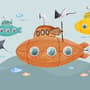 Kids Boys Watercolor Underwater with Submarine Wallpaper Mural