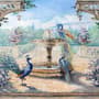 Painting Garden with Fountain, Peacock and Roman Column Wallpaper Mural