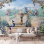 Painting Garden with Fountain, Peacock and Roman Column Wallpaper Mural
