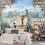 Painting Garden with Fountain, Peacock and Roman Column Wallpaper Mural