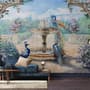 Painting Garden with Fountain, Peacock and Roman Column Wallpaper Mural