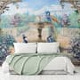 Painting Garden with Fountain, Peacock and Roman Column Wallpaper Mural