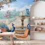 Painting Garden with Fountain, Peacock and Roman Column Wallpaper Mural