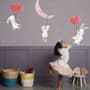 Kids Cartoon Rabbits with Colorful Balloons and Moon Wall Decal Sticker