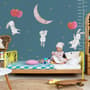 Kids Cartoon Rabbits with Colorful Balloons and Moon Wall Decal Sticker