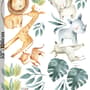 Kids Watercolor Safari Animals with Tropical Leaves Wall Decal Sticker