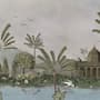 Vintage River Landscape with Mosque Historical Art Wallpaper Mural