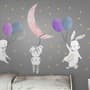 Kids Cartoon Rabbits with Colorful Balloons and Moon Wall Decal Sticker