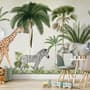 Kids Wild Tropical Animals with Palm Trees Wallpaper Mural