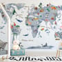 Animals on World Map Wallpaper Mural