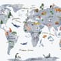 Animals on World Map Wallpaper Mural