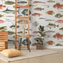Vintage Style Aqua Fish Art Wallpaper Mural