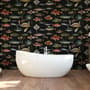 Vintage Style Aqua Fish Art Wallpaper Mural