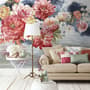 Vintage Red and Pink Blooms Floral on Smoky Background Wallpaper Mural