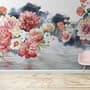 Vintage Red and Pink Blooms Floral on Smoky Background Wallpaper Mural