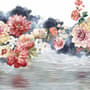 Vintage Red and Pink Blooms Floral on Smoky Background Wallpaper Mural