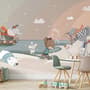 Nursery Snowy Landscape with Cute Cartoon Animals Wallpaper Mural