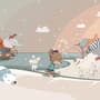 Nursery Snowy Landscape with Cute Cartoon Animals Wallpaper Mural