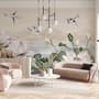 White Lotus Floral and Crane Birds Wallpaper Mural