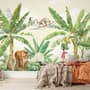 Watercolor Safari Animals in the Rainforest Wallpaper Mural for Kids