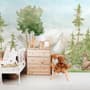 Kids Watercolor Coniferous Forest with Animals Wallpaper Mural