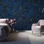 Dark Navy Peony Floral Drawing Art Wallpaper Mural