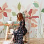 Gold Look Floral Garden Drawing Art Wallpaper Mural