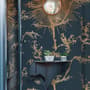 Gold Faux Tree Blossom Branch Silhouette with Birds Wallpaper Mural