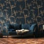 Gold Faux Tree Blossom Branch Silhouette with Birds Wallpaper Mural