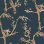 Gold Faux Tree Blossom Branch Silhouette with Birds Wallpaper Mural