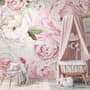 Nursery Watercolor Pink Peony Floral Blossom Wallpaper Mural
