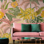 Papier peint panoramique aquarelle colorée, été, feuilles tropicales