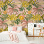 Papier peint panoramique aquarelle colorée, été, feuilles tropicales