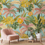 Papier peint panoramique aquarelle colorée, été, feuilles tropicales