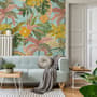 Papier peint panoramique aquarelle colorée, été, feuilles tropicales